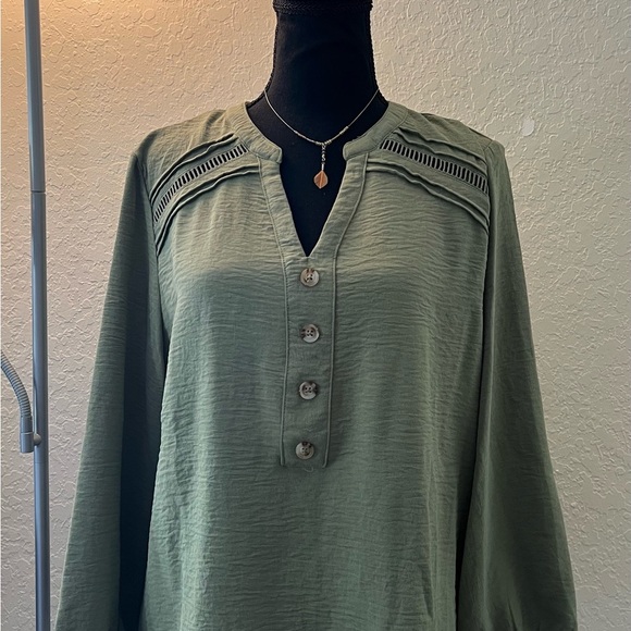 Fred David Tops - Olive Green Button-Down Blouse